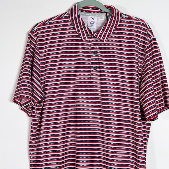 Puma Golf Volition Liberty Polo Shirt Sz M Short Sleeve America Red White Blue - Picture 2 of 11